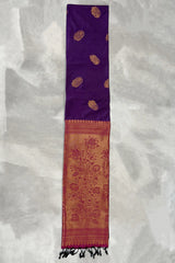 Purple Korvai Soft Silk Border Saree with Gold Zari Buttas and Floral Traditional Border