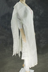 Light Gray Roman Silk 3-Piece Kurta Set with Organza Work Dupatta and Elastic Pant