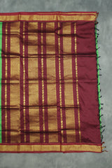 Green Silk Cotton Saree with Maroon Zari Border, Small Buttas and Grand Pallu - With Blouse Saree JCS Fashions