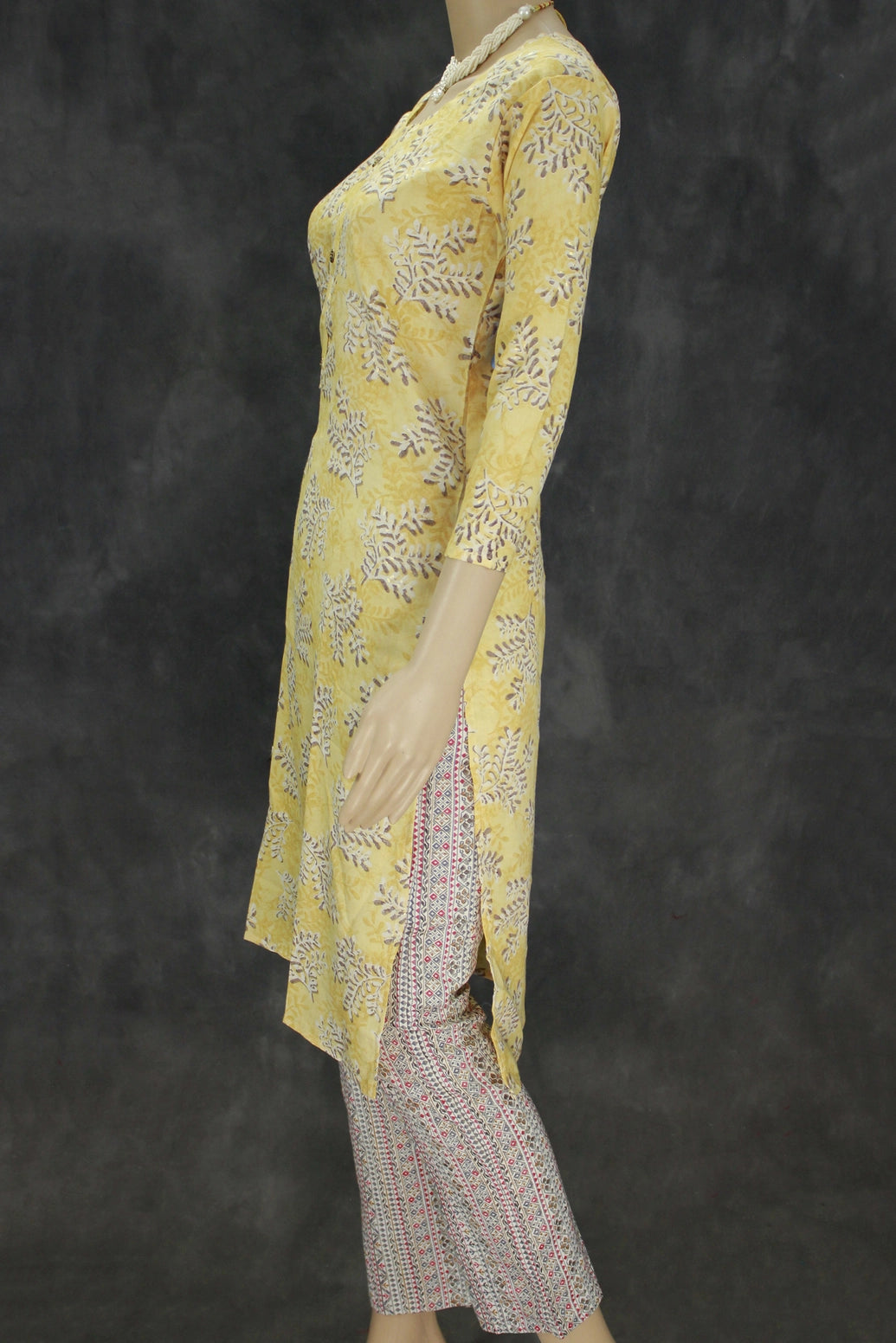 Mustard Yellow Cotton Floral Kurta Set with Printed Elastic Pants