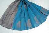 Blue Silk Cotton Saree with Zari Borderless Design and Blouse Piece