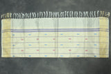 Peacock Blue & Cream Vaazhai Naar (Banana Pith) Saree with Zari Border and Butta