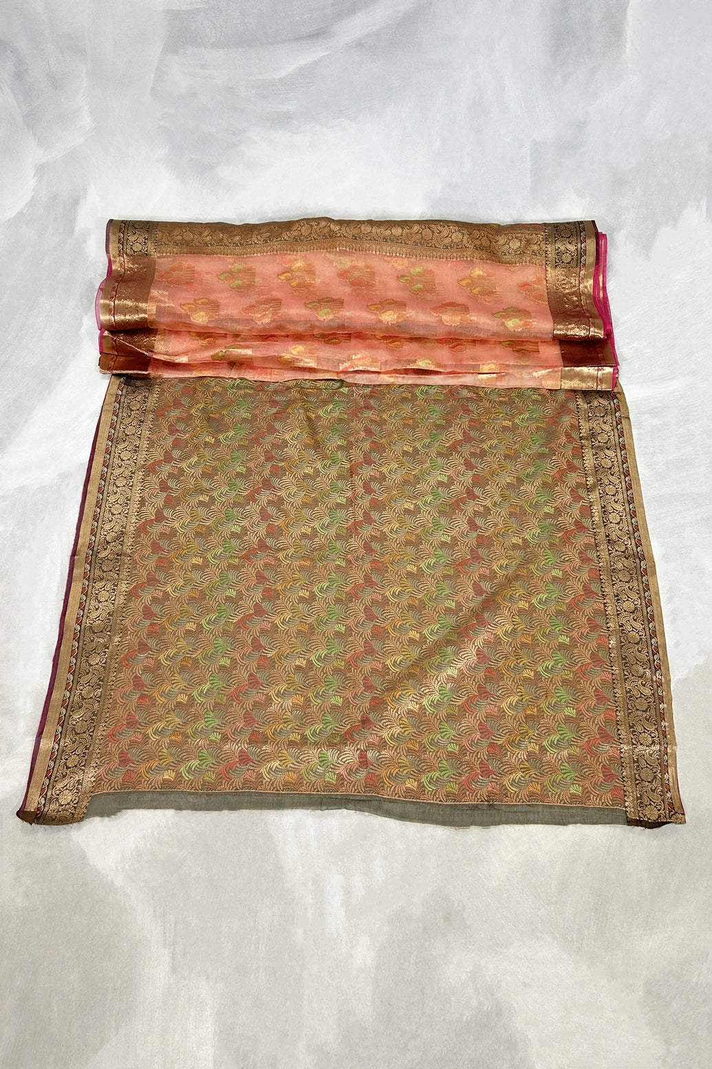 Orange Cotton Oraganza Saree with Grand Pallu and Zari Border, Saree with Blouse for Festive Wear