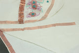 Pure Kerala Cotton White Saree with Copper Zari Floral & Peacock Embroidery