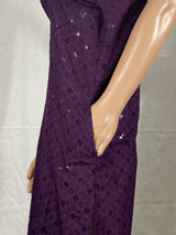 Men Purple Lakhnavi Kurta with All-Over Motif and Stand Collar for Festive Wear