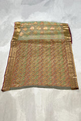 Green Cotton Organza Saree with Zari Grand Pallu and Designer Border, Comes with Blouse