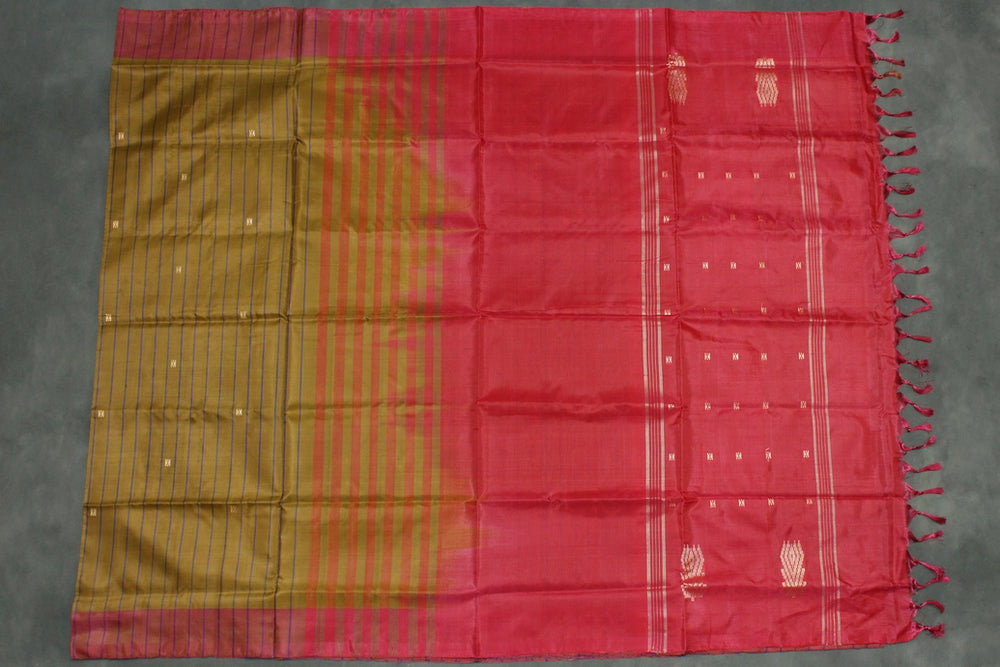 Vaazhai Naar (Banana Pith) Saree - Mustard & Red with Small Butta