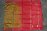 Vaazhai Naar (Banana Pith) Saree - Mustard & Red with Small Butta