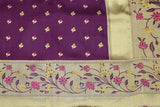 Purple Paithani Silk Saree with Floral Buti Pallu and Design Border, Includes Blouse