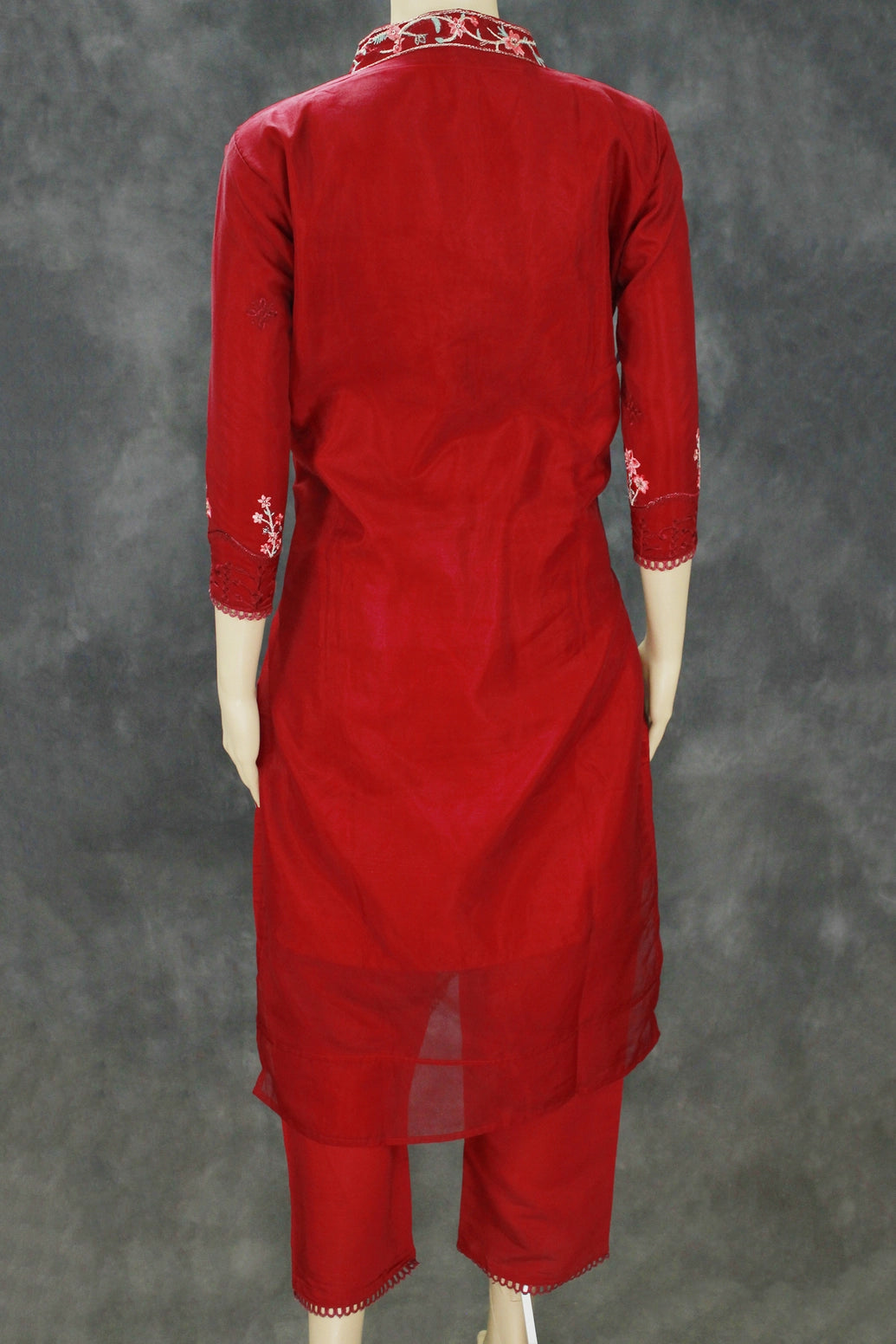 Maroon Organza 3-Piece Salwar Set with Khatli Work Kurti, Roman Silk Bottom and Border Work Dupatta