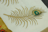 Pure Kerala Cotton White Saree with Gold-Tone Peacock Zari Embroidery and Blouse Piece