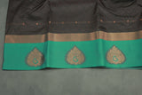 Dark Brown Semi Silk Embossed Saree with Floral Design and Satin Border, Includes Blouse