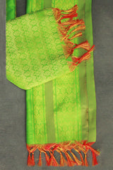 Light Green Ponnadai Poly Silk Jacquard Shawl with Tassels for Temple, Pooja & Functions | Traditional Dupatta