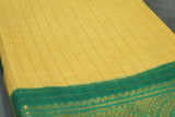 Mustard Sungudi Cotton Saree with Green Peacock Zari Double Border - Checked Weave Saree JCS Fashions