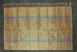 Peach Vaazhai Naar Banana Pith Saree with Blue Stripes and Small Butta - Borderless Handloom