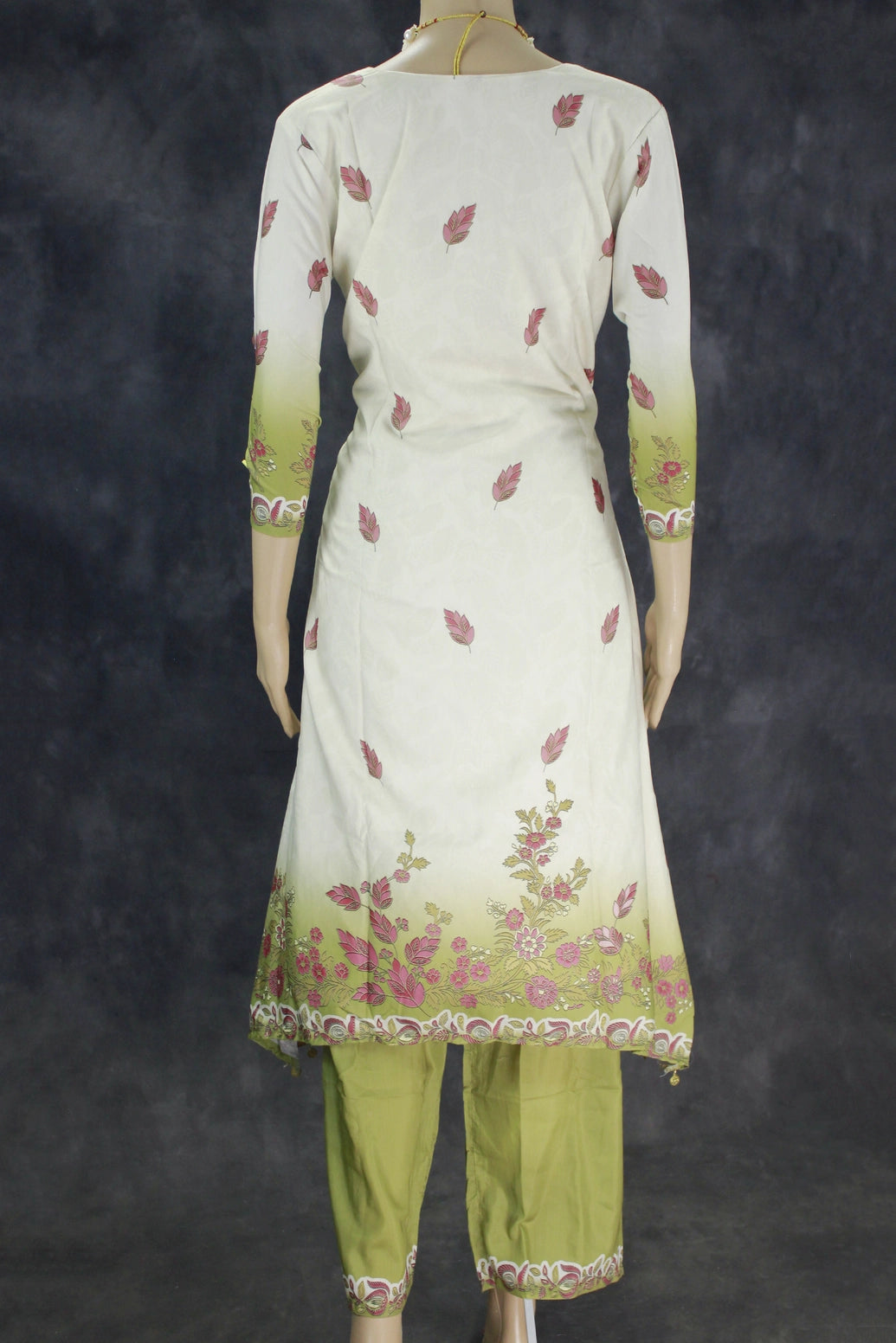 Cream Designer Crepe Salwar Set - 3-Piece Kurti with Stone & Mirror Work and Coin Hangings