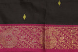 Dark Brown Poly Cotton Saree with Gold Zari Border and Butta Motifs Saree JCS Fashions