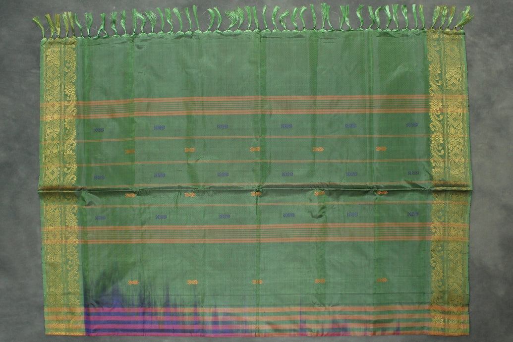 Olive Green Vaazhai Naar (Banana Pith) Saree with Zari Border and Butta Motifs