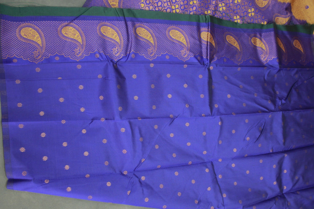 Golden Kubera Pattu Saree with Mango Design Border, Comes with Blouse