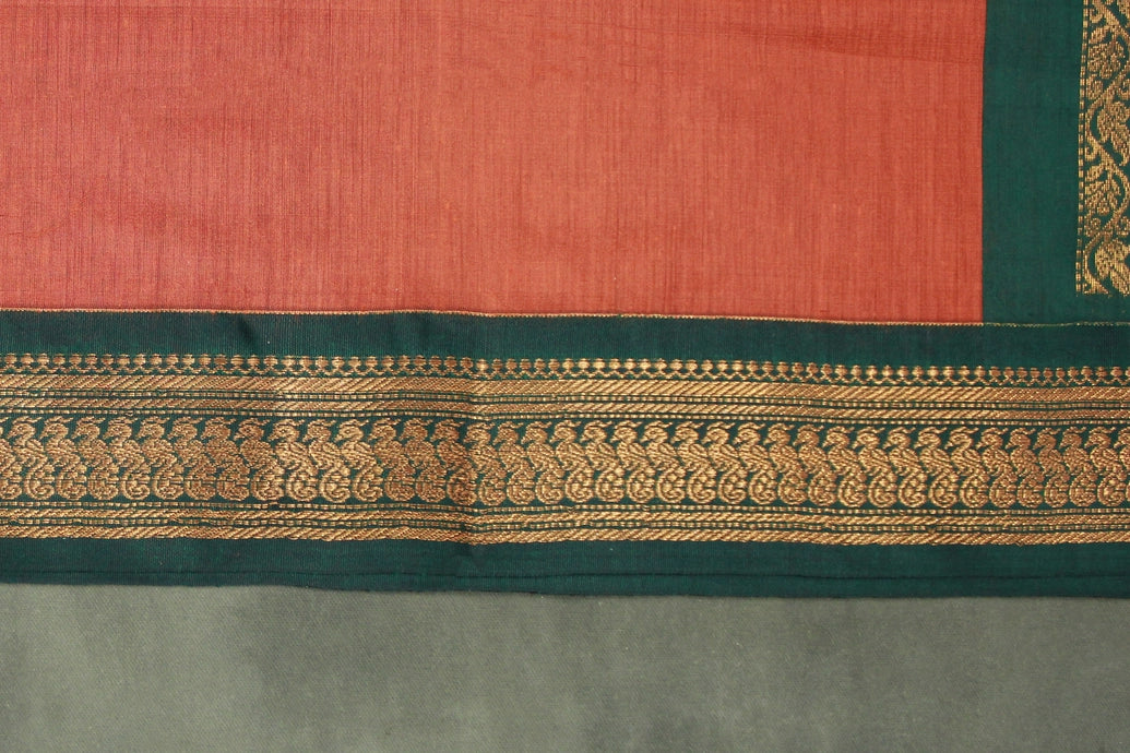 Burnt Orange Kalyani Cotton Saree with Puthha Design and Zari Border and Blouse