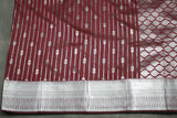 Bridal Vaira Oosi Soft Silk Saree with Silver Zari Border and Blouse, Brown Semi Silk Wedding Saree