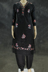 Black Organza 3-Piece Salwar Suit Set with Khatli Work Kurti, Roman Silk Bottom & Border Dupatta
