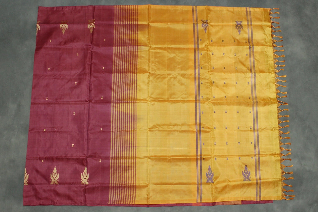 Banana Pith (Vaazhai Naar) Maroon & Yellow Borderless Saree with Small Butta