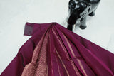 Violet Silk Cotton Saree with Zari Border and Blouse, Border Less Design