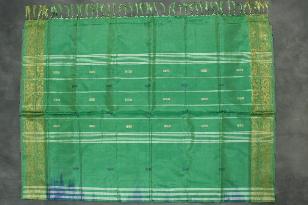 Banana Pith (Vaazhai Naar) Saree with Traditional Zari Butta Border – Violet & Green
