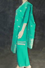 Rama Green Roman Silk Kurti with Palazzo & Banarasi Dupatta, Beaded Embroidery 3-Piece Set