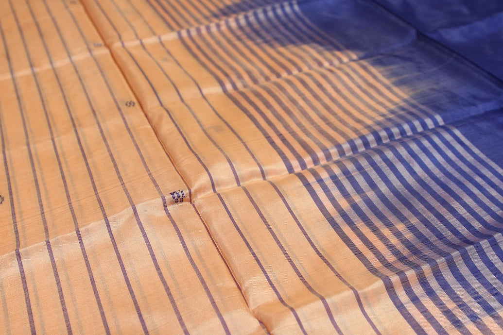 Navy Blue Vaazhai Naar (Banana Pith) Borderless Saree with Small Buttas and Striped Pallu