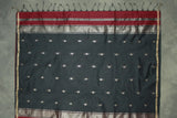 Maroon Maheswari Silk Cotton Saree with Small Butta and Zari Border, Blouse Piece Included