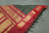 Black Kalyani Cotton Saree with Zari Checked and Peacock Border, Includes Blouse