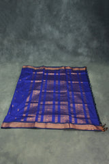 Navy Blue Kalyani Cotton Saree with Putta Design and Zari Border with Blouse