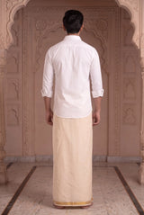 Men’s Ready-to-Wear Double Dhoti (4 Metre) with Velcro Waist, Plain White/Cream