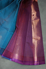 Bridal Kubera Pattu Silk Saree in Blue with Grand Pallu and Full Body Zari Work, Matching Blouse