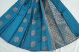 Peacock Blue Silk Cotton Saree with Zari Border, Borderless Design and Matching Blouse Piece