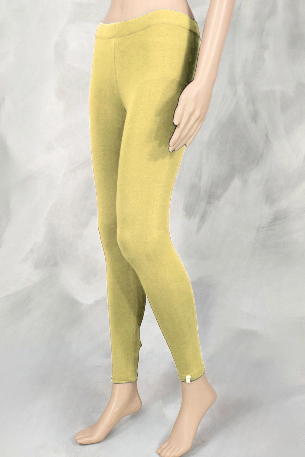 Pastel Yellow Ankle Length Leggings for Women, 4-Way Lycra, Silicon Wash Finish, Stretch Fit