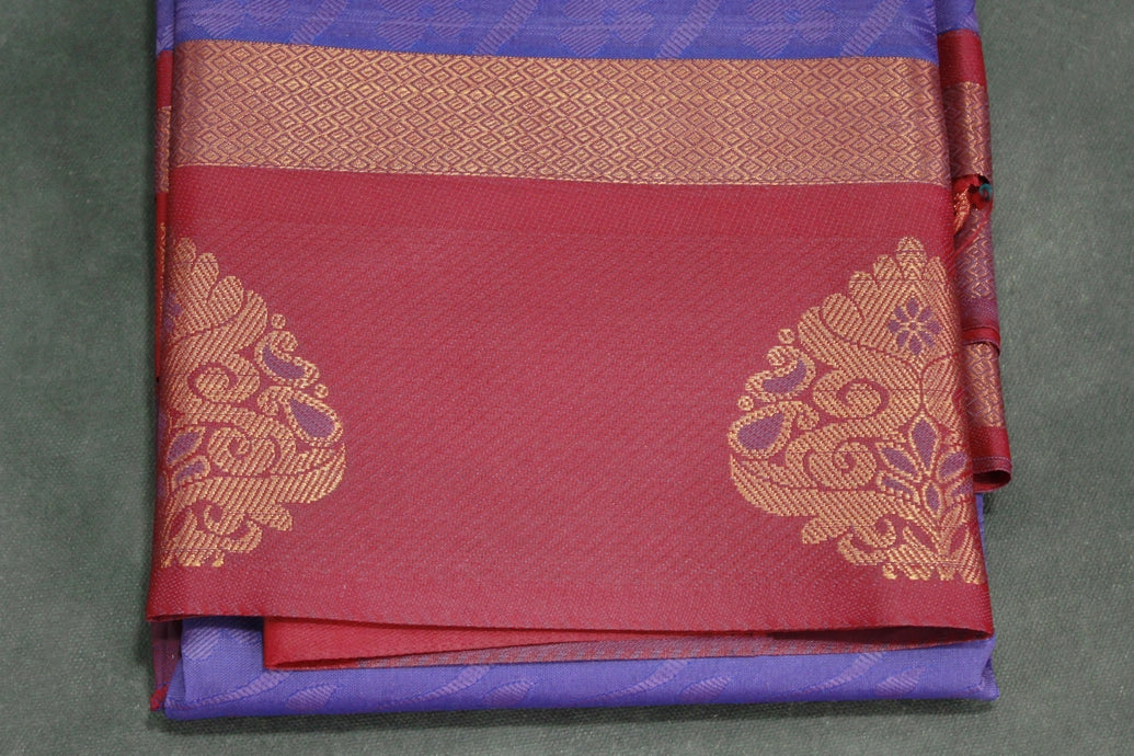 Dark Lavender Emboss Silk Saree with Floral Design and Satin Border, Comes with Blouse