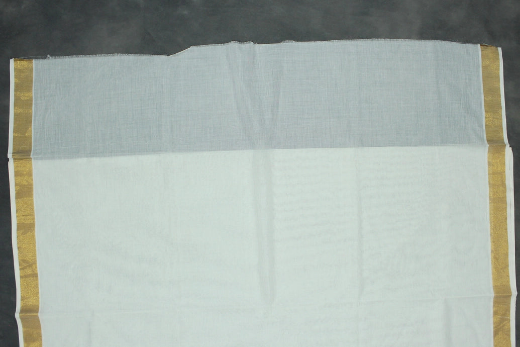 Pure Kerala Cotton White Saree – Gold Zari Peacock Embroidery with Blouse Piece