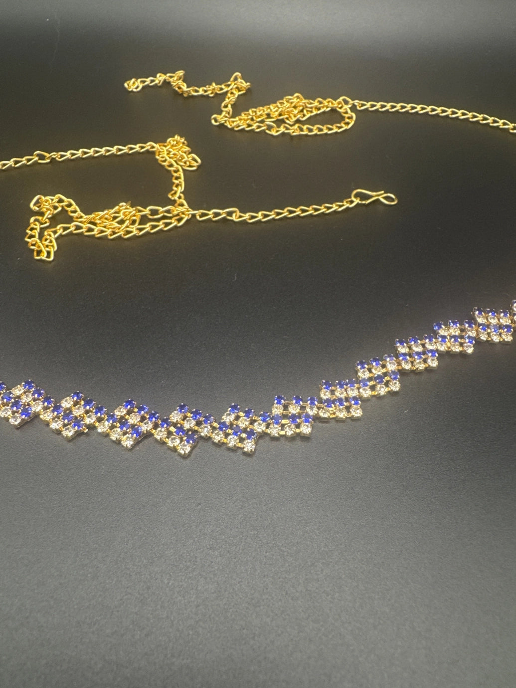 Gold-Tone Blue Crystal Zigzag Hip Chain - Adjustable Waist Belt for Ethnic Wear Jewelry JCS Fashions