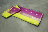 Maheswari Cotton Saree with Small Butta & Zari Border, Green Silk Cotton Saree with Blouse Piece