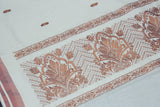 Pure Kerala Cotton White Saree with Copper Zari Peacock Embroidery and Blouse Piece