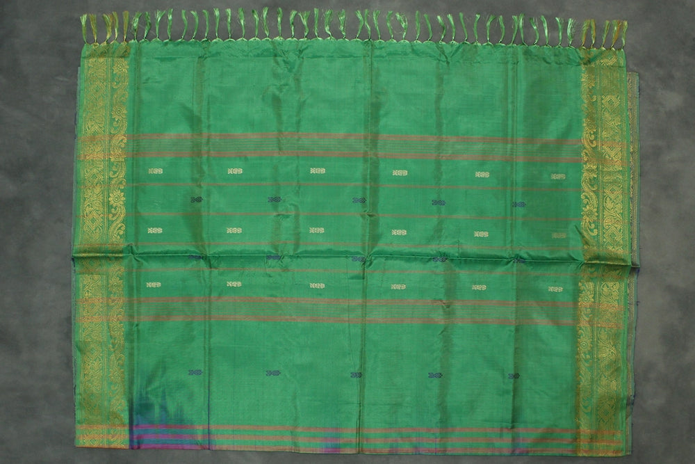 Leaf Green Vaazhai Naar (Banana Pith) Saree with Zari Border and Small Butta