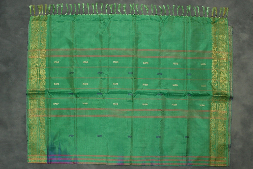 Leaf Green Vaazhai Naar (Banana Pith) Saree with Zari Border and Small Butta