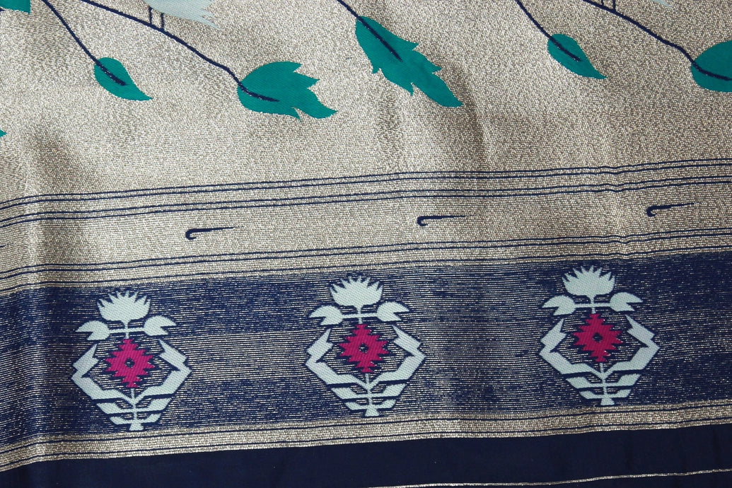 Paithani Tissue Fabric Saree, Full body weaving zari work, saree comes with blouse