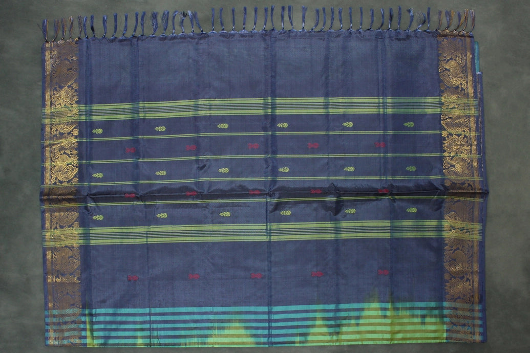 Banana Pith (Vaazhai Naar) Navy Blue & Green Saree with Zari Design Border