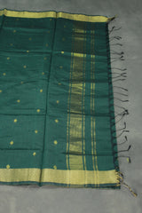 Green Silk Cotton Saree with Zari Border, Small Motif Pattern and Matching Blouse