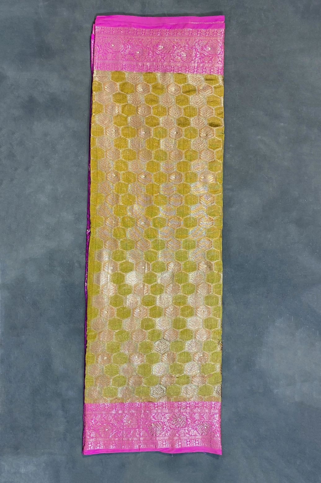 Madhumita Designer Cotton Organza Saree with Stone Work, Mustard Floral Pallu and Blouse