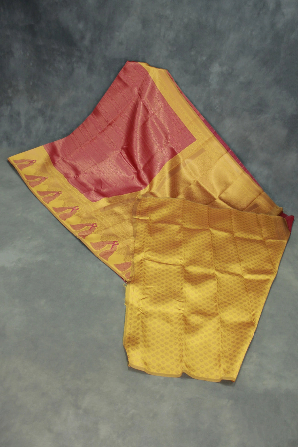 Orange Kubera Pattu Saree with Peacock Border and Contrast Pallu, Comes with Blouse